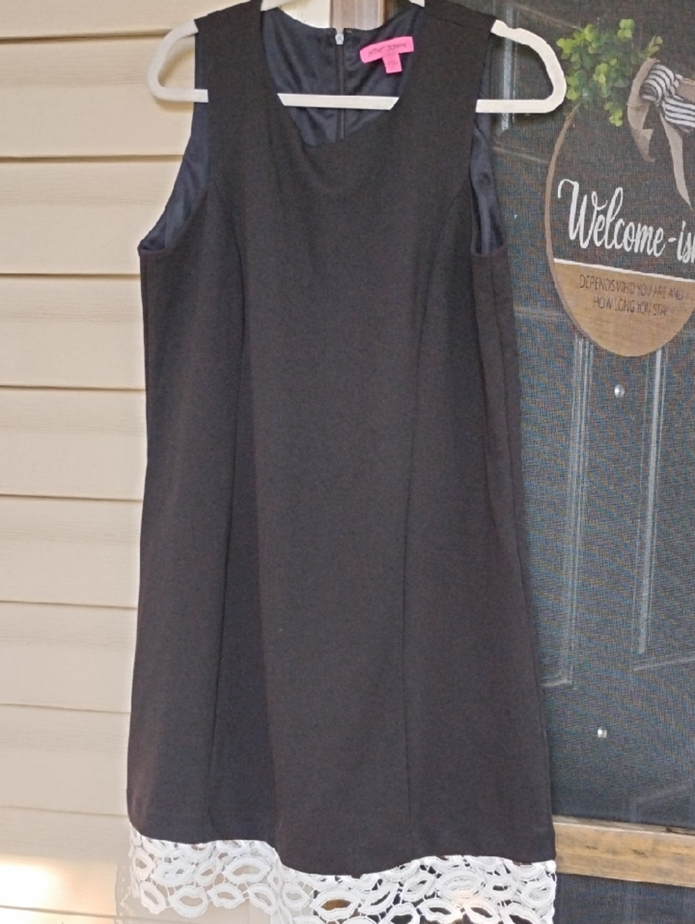 Betsey Johnson Black Sleeveless Midi Dress with White Lace Trim